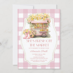 Pink Gingham Fresh Off the Market Vrijgezellenfees Kaart