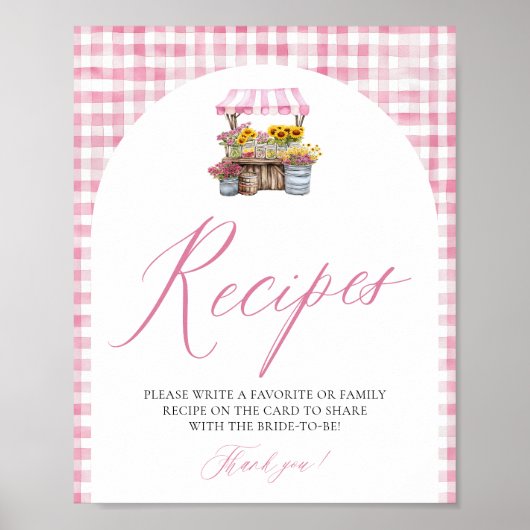 Pink Gingham Fresh van de markt Recepten Douche Poster (Voorkant)