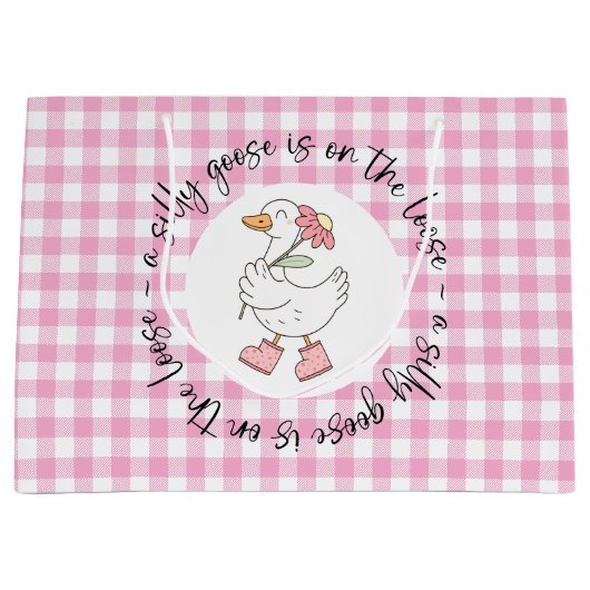 Pink Gingham Gekke Goose Groot Cadeauzakje (Voorkant)