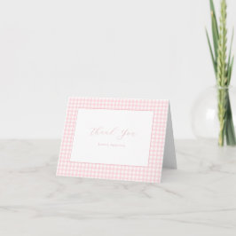 Pink Gingham gepersonaliseerd gevouwen dank u Notitiekaartje