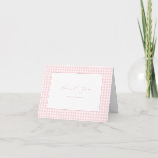 Pink Gingham gepersonaliseerd gevouwen dank u Notitiekaartje (Voorkant)