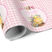 Pink Gingham Gepersonaliseerde meisjes Verjaardag Cadeaupapier (Rol Hoek)