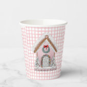 Pink Gingham Gingerbread House Papieren Bekers (Links)