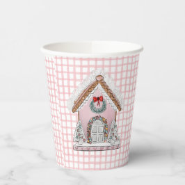 Pink Gingham Gingerbread House Papieren Bekers