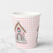 Pink Gingham Gingerbread House Papieren Bekers (Voorkant)