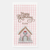 Pink Gingham Gingerbread Verjaardag Gastendoek Servet (Voorkant)