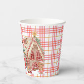 Pink Gingham Gingerbread Village Papieren Bekers (Achterkant)