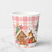 Pink Gingham Gingerbread Village Papieren Bekers (Voorkant)
