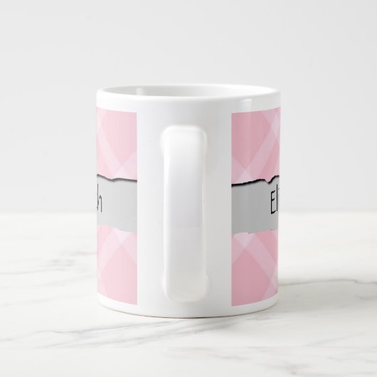 Pink Gingham, Gingham Pattern, Jouw naam Grote Koffiekop (Achterkant)