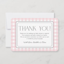 Pink Gingham Girl Baby shower Bedankt Card Kaart