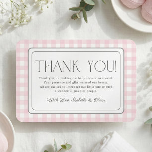 Pink Gingham Girl Baby shower Bedankt Card Kaart