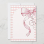 Pink Gingham Girl Doop Pink Bow Pearl Ketting Kaart (Achterkant)
