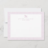 Pink Gingham  Girl  Nursery Note Card Aankondiging (Voorkant)