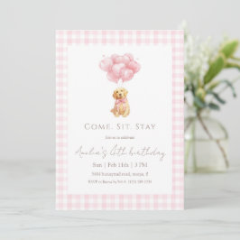 Pink Gingham Golden Retriever Puppy Birthday Kaart