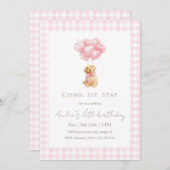 Pink Gingham Golden Retriever Puppy Birthday Kaart (Voorkant / Achterkant)