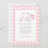 Pink Gingham Golf Girl 1e verjaardag Bedankkaart (Voorkant)