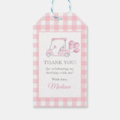 Pink Gingham Golf Girl 1e verjaardag Cadeaulabel (Achterkant)