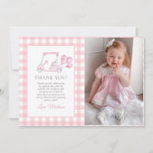 Pink Gingham Golf Girl 1e verjaardag foto Bedankkaart (Voorkant)