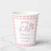 Pink Gingham Golf Girl 1e verjaardag Papieren Bekers (Voorkant)