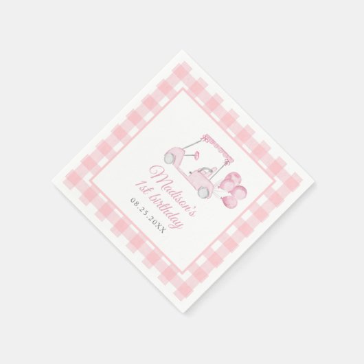 Pink Gingham Golf Girl 1e verjaardag Servet (Hoek)