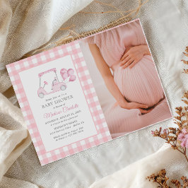 Pink Gingham Golf Girl Baby shower Foto Kaart