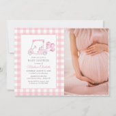 Pink Gingham Golf Girl Baby shower Foto Kaart (Voorkant)