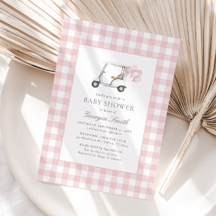 Pink Gingham Golf Girl Baby shower Kaart