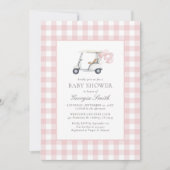 Pink Gingham Golf Girl Baby shower Kaart (Voorkant)