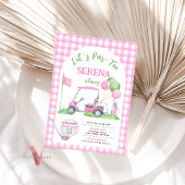 Pink Gingham Golf Verjaardag Par-T-shirt Uitnodigi Kaart