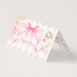 Pink Gingham Goose Baby Shower Folded Thank You  Kaart