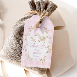 Pink Gingham Goose Birthday party Cadeaulabel