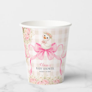 Pink Gingham Goose floral Girl Baby Shower Papieren Bekers