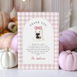 Pink Gingham Halloween Ghost Girl Baby shower Bedankkaart