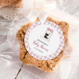 Pink Gingham Halloween Ghost Girl Baby shower Ronde Sticker