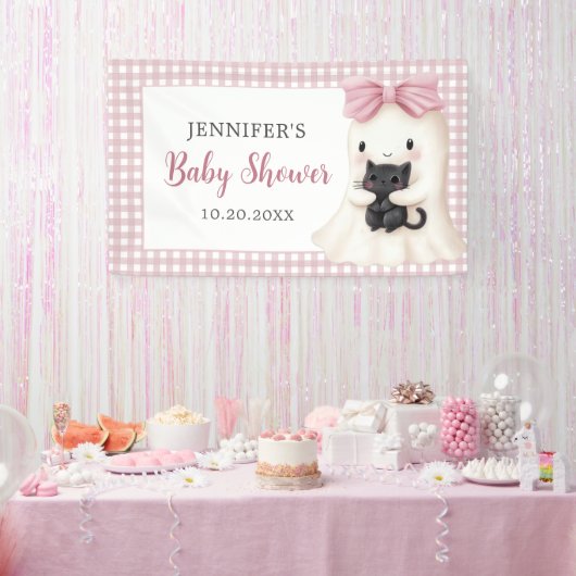 Pink Gingham Halloween Ghost Girl Baby shower Spandoek (Feest)