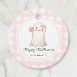 Pink Gingham Happy Halloween Schattige Ghost Bedankjes Labels