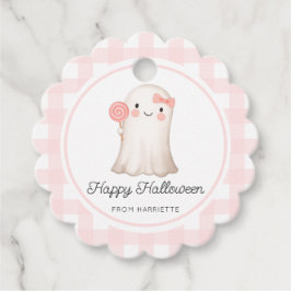 Pink Gingham Happy Halloween Schattige Ghost Bedankjes Labels