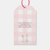 Pink Gingham Happy Halloween Schattige Ghost Cadeaulabel (Achterkant)