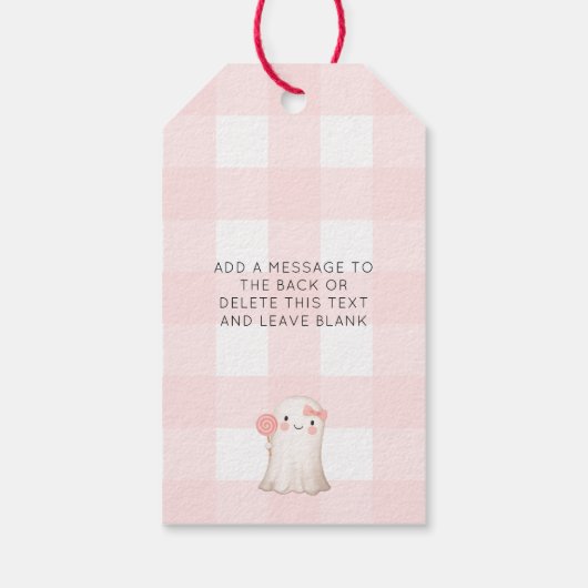 Pink Gingham Happy Halloween Schattige Ghost Cadeaulabel (Achterkant)