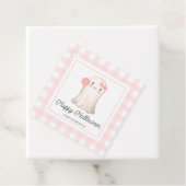 Pink Gingham Happy Halloween Schattige Ghost Favor Bedankjes Labels (In situ)
