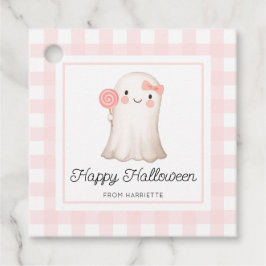 Pink Gingham Happy Halloween Schattige Ghost Favor Bedankjes Labels