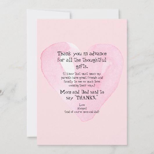 Pink Gingham Heart Funny Baby Dank u Bedankkaart (Achterkant)