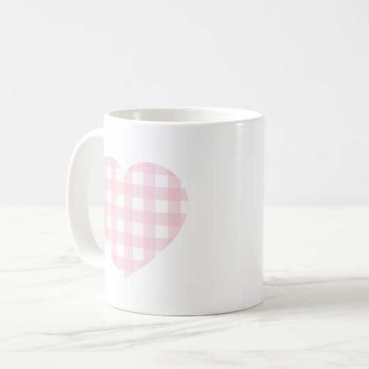 Pink Gingham Heart Koffiemok (Voorkant links)