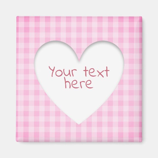 Pink Gingham Heart Magneet (Voorkant)