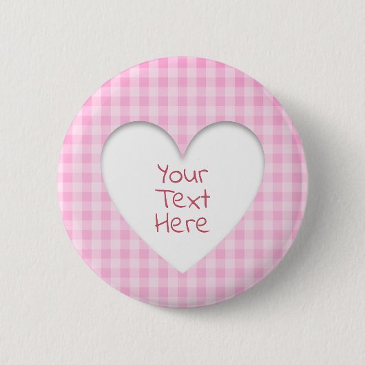 Pink Gingham Heart Ronde Button 5,7 Cm (Voorkant)
