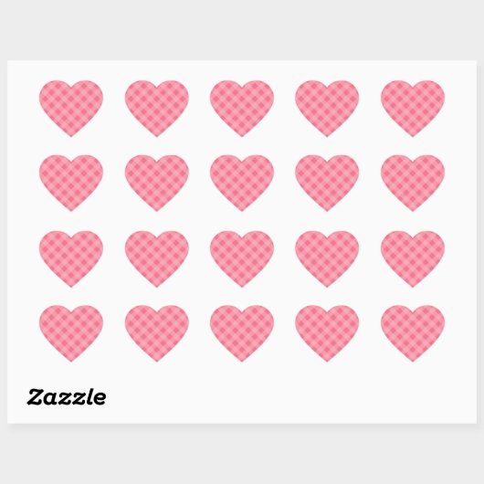 Pink Gingham Heart Stickers (Vel)