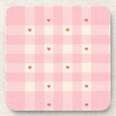 Pink Gingham Hearts Valentine  Bier Onderzetter (Voorkant)