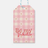 Pink Gingham Hearts Valentine  Cadeaulabel (Voorkant)