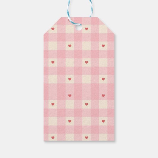 Pink Gingham Hearts Valentine  Cadeaulabel (Achterkant)