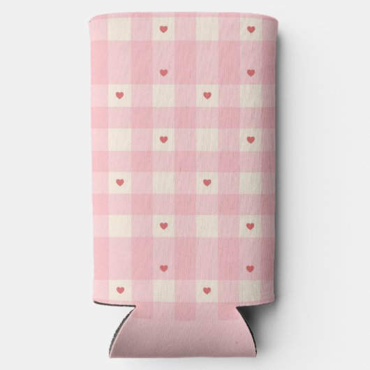 Pink Gingham Hearts Valentine  Seltzer Blikjeskoeler (Achterkant)